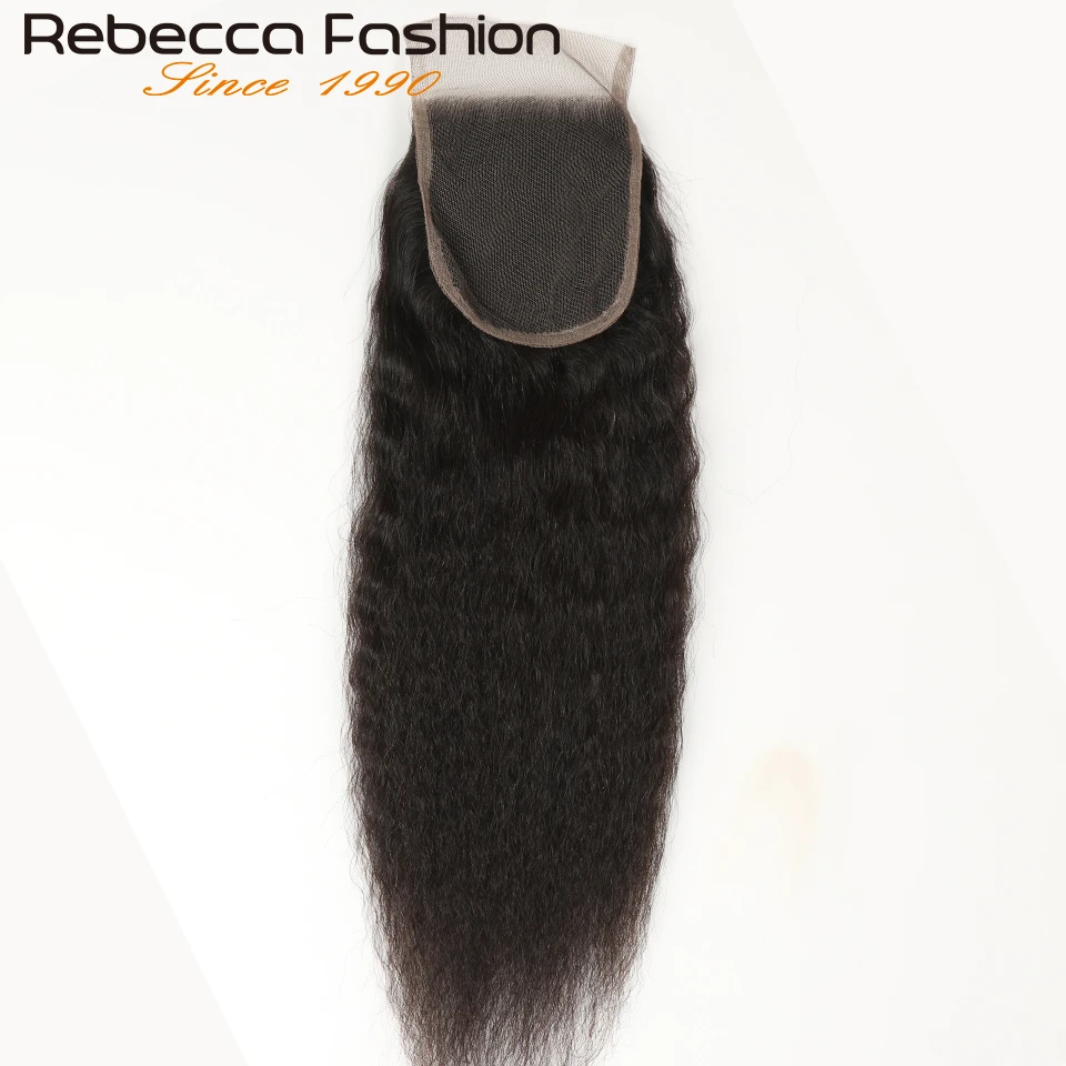 Rebecca 4"X4" Kinky Straight Human Hair Top Lace Closure Swiss Lace Transparent Brazilian Straight Closure 8-20"