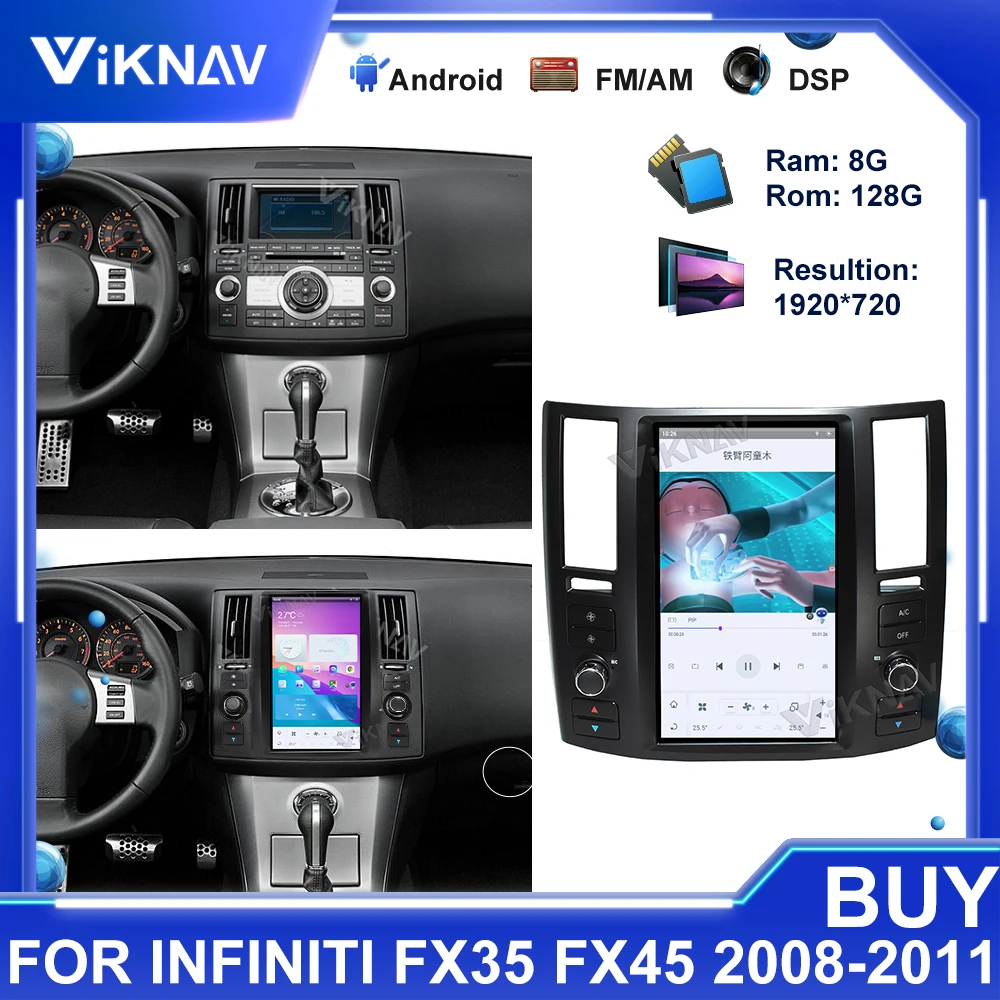 

Автомобильный радиоприемник 128G Snapdragon Android 11 для Infiniti FX35 FX45 2008-2011 Автомобильный стерео Мультимедийный плеер GPS навигация Сенсорный экран