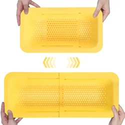 Extendable Over-the-Sink Colander Strainer Basket for Washing Vegetables and Fruits (Yellow)