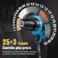 Perceuse à percussion électrique sans fil, tournevis électrique, 25+3 réglages de couple, perceuse à main compacte, outils électriques à batterie rechargeable 2