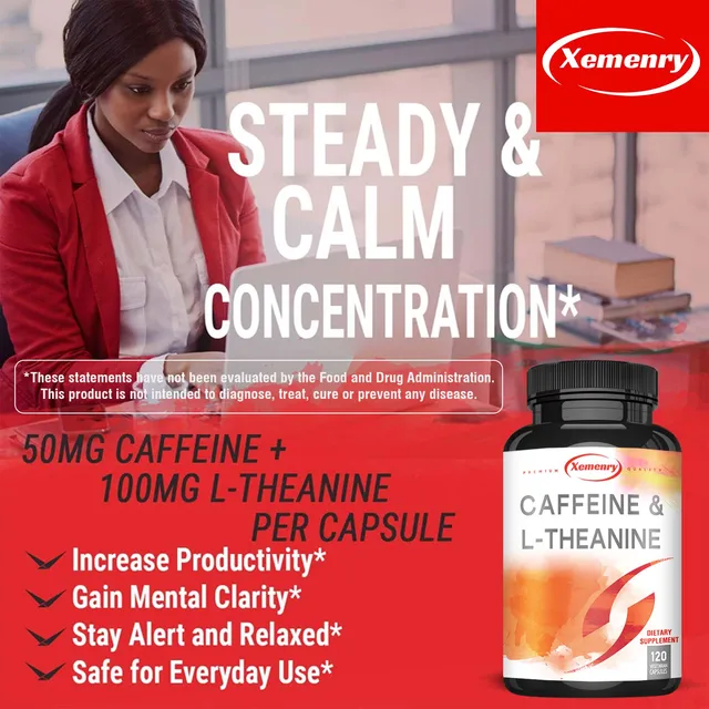2217-c5c080.jpg Caffeine & L-Theanine Capsules - Enhances Energy Levels, Focus and Concentration - 120 Capsules