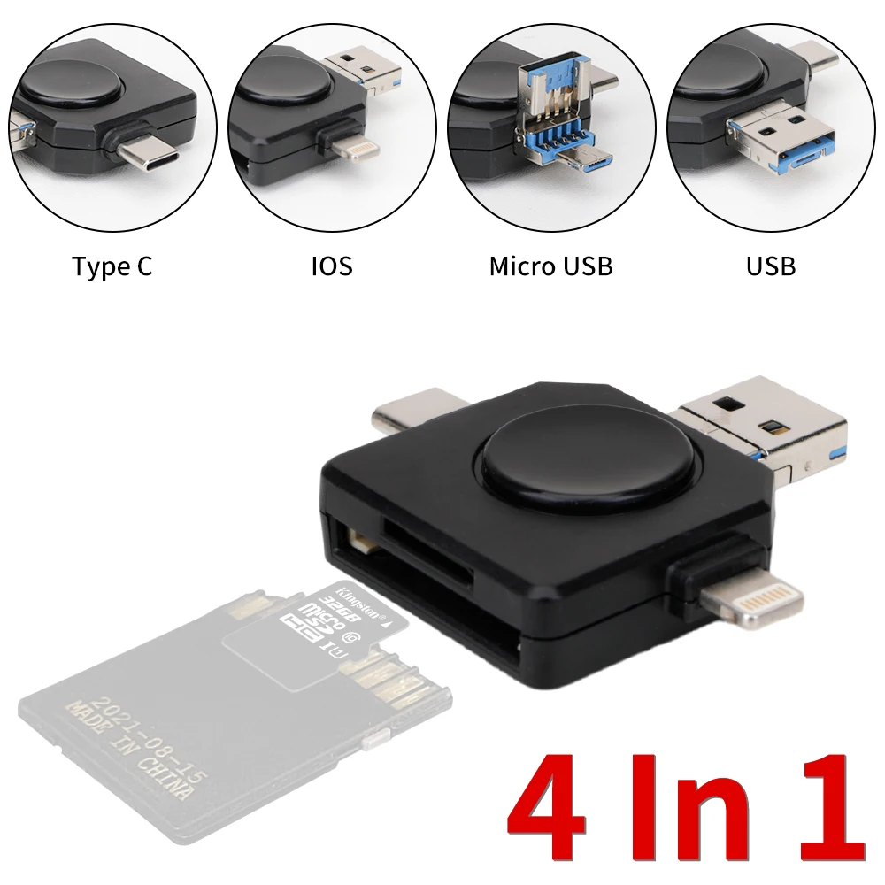 4 In1 Card Reader TF Card Memory Converter Multifunctional USB Adapter For iphone Micro SD CardCompatible With USB/Type C