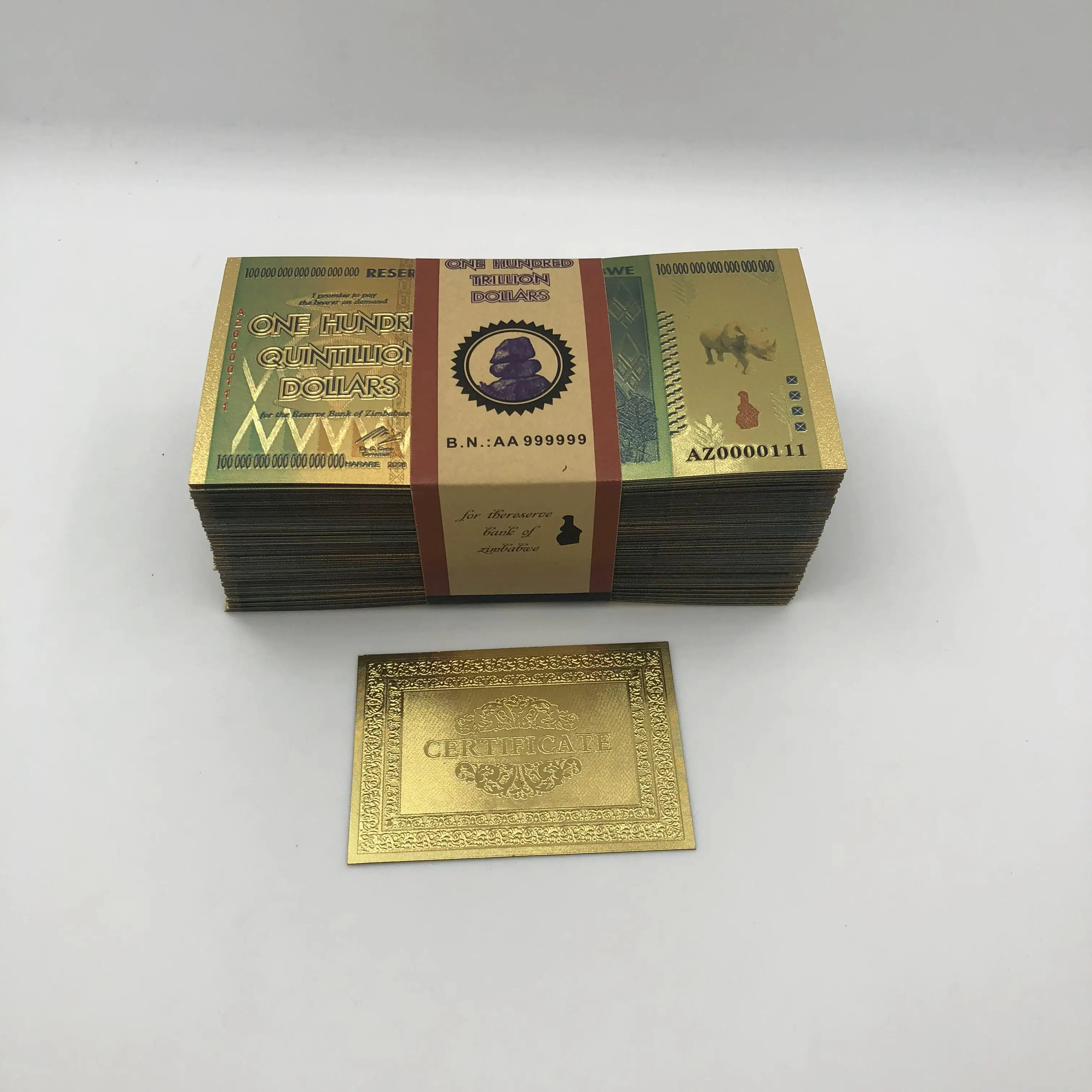 

100-1000 шт. Ограниченная серия носорогов сто квинтильона долларов Зимбабве Золотая банкнота 24K