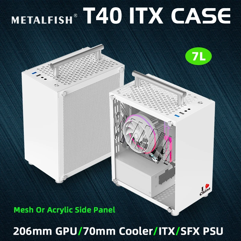 Metalfish T40 Mini Itx Case 7l Gaming Computer Wit Chassis Compact Transpare Pc Ondersteuning Sfx Psu/70Mm Koeler Met Handvat