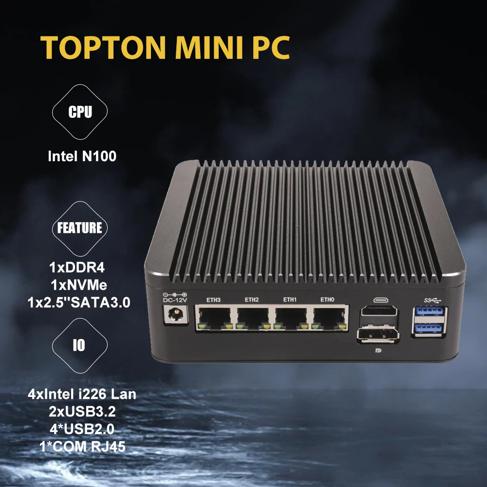 Super Deal Micro Firewall Appliance, Mini Pc, Opnsense, Vpn, Router Pc, Intel Alder Lake-N 12Th Gen N100, Rj45, 4 X 2.5Gbe I226