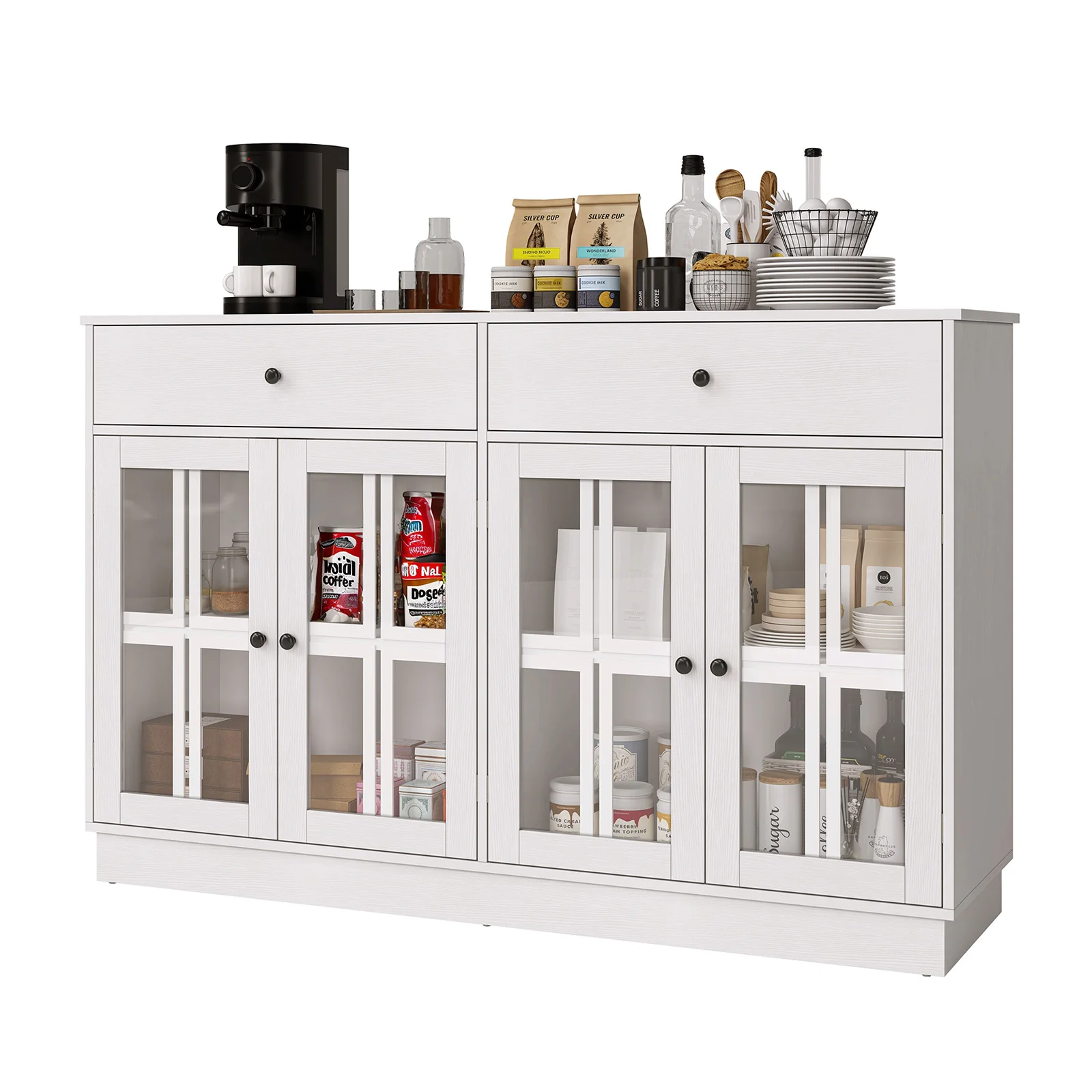 Christmas 53" Buffet Cabinet LED Light Storage Sideboard Cabinet With Spacious Tabletop 2 Sliding Drawers Clear Display Doors