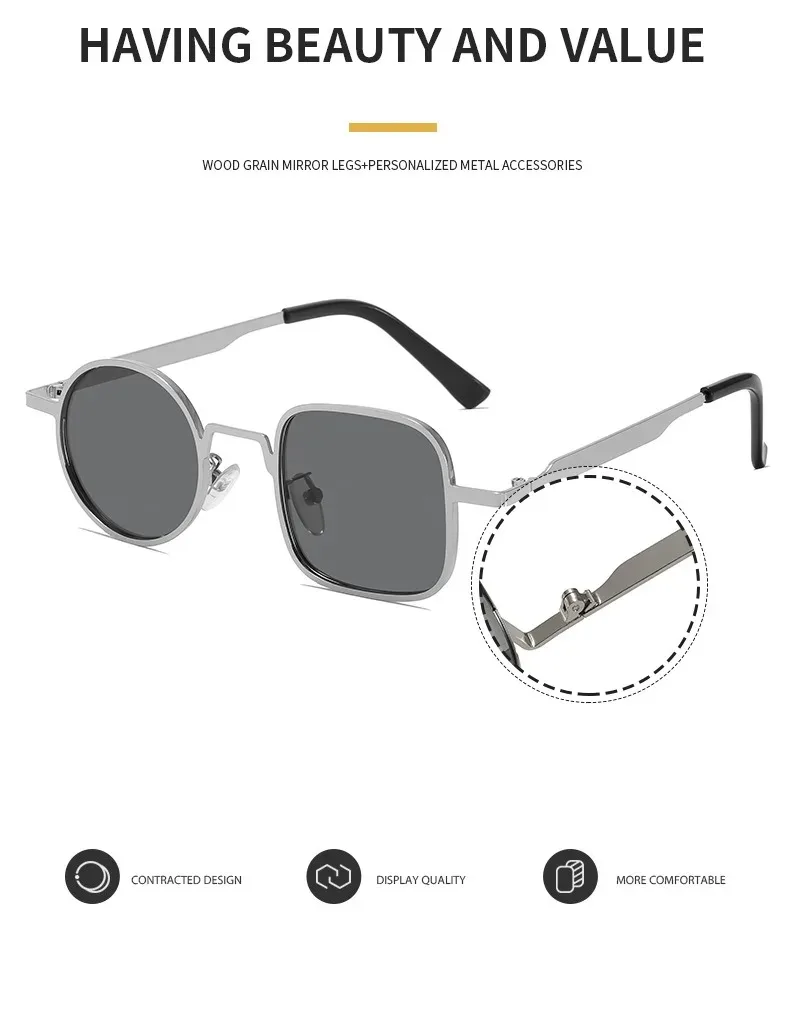 Vintage Asymmetric Metal Frame Sunglasses - Unisex Round & Square Design