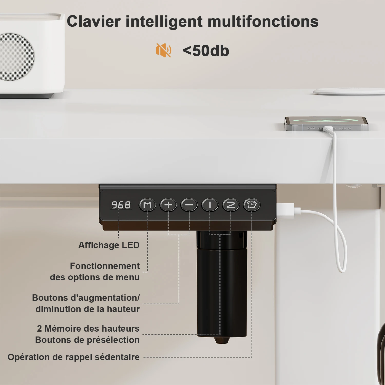 bureau assis debout électrique devoko 140x60 cm, table réglable en hauteur avec chargeur usb Bureau assis-debout électrique Devoko 140x60 cm, table réglable en hauteur avec chargeur USB 6