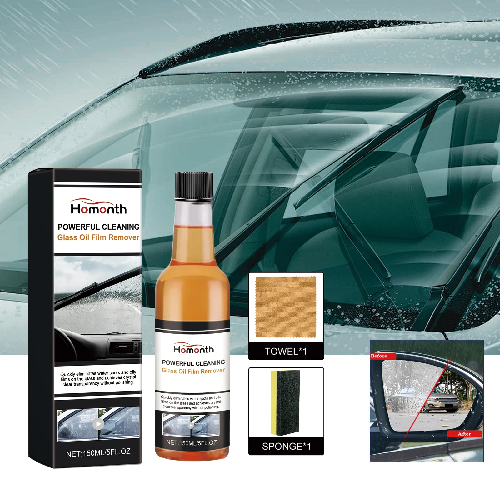 Glass Oil Film Remover Front Windshield  Cleaner Oil Film Cleaner Window Cleaner Stains Multi-functional Glasses Cleaner