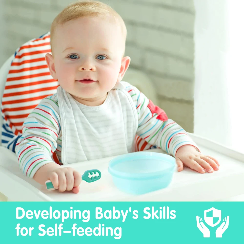 AnGku Safe & Stylish Baby Pre-Spoon Set with Ergonomic Design For 6-12 Months Perfect Baby Products for On-the-Go learning spoons,fork spoon set,baby cutlery