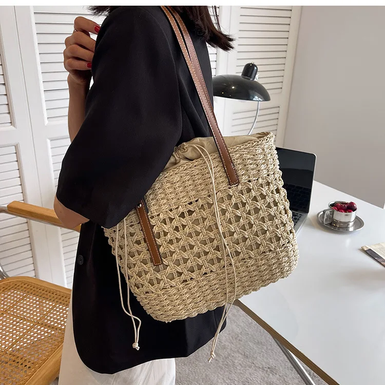Straw Bags for Women 2023 Summer Straw Shoulder Wicker Beach Bag Woven Rattan Bag Handmade Purse Bohemia Handbag bolsos mimbre