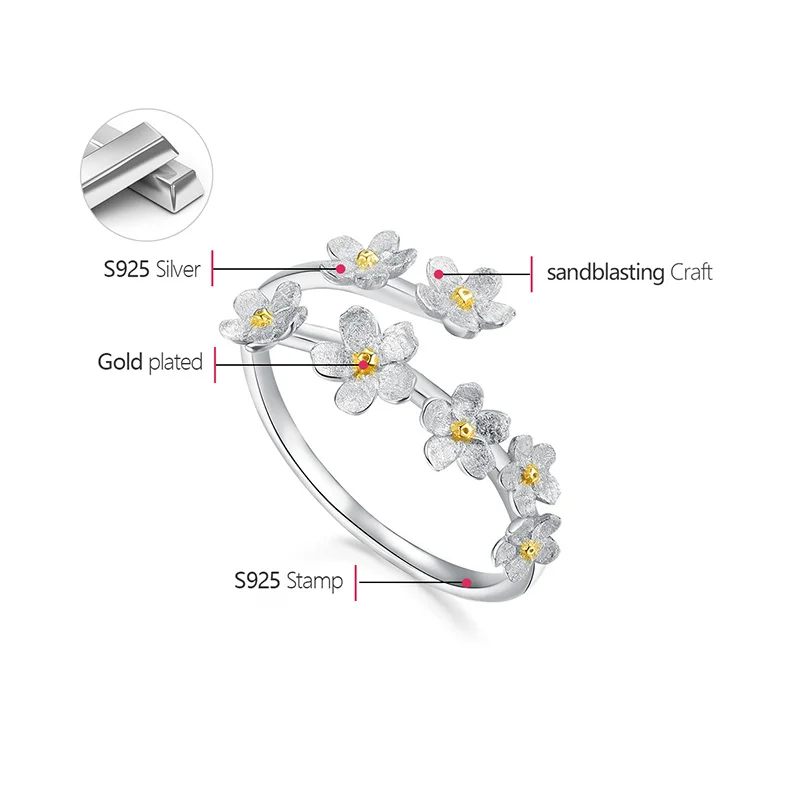 Forget-me-not Flower Adjustable Rings for Women 925 Sterling Silver Engagement Jewelry Female Gift silver ring silver rings