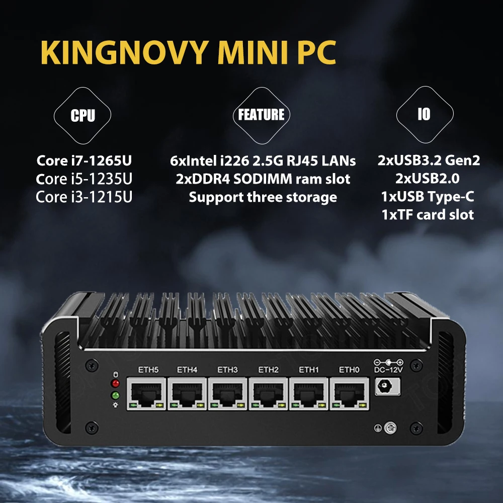 Nuovo 12Th Gen Intel 2.5G Router I7 1265U I5 1235U I3 1215U 8505 6X I226-V 2 * Nvme Fanless Mini Pc Firewall Computer Proxmox Host