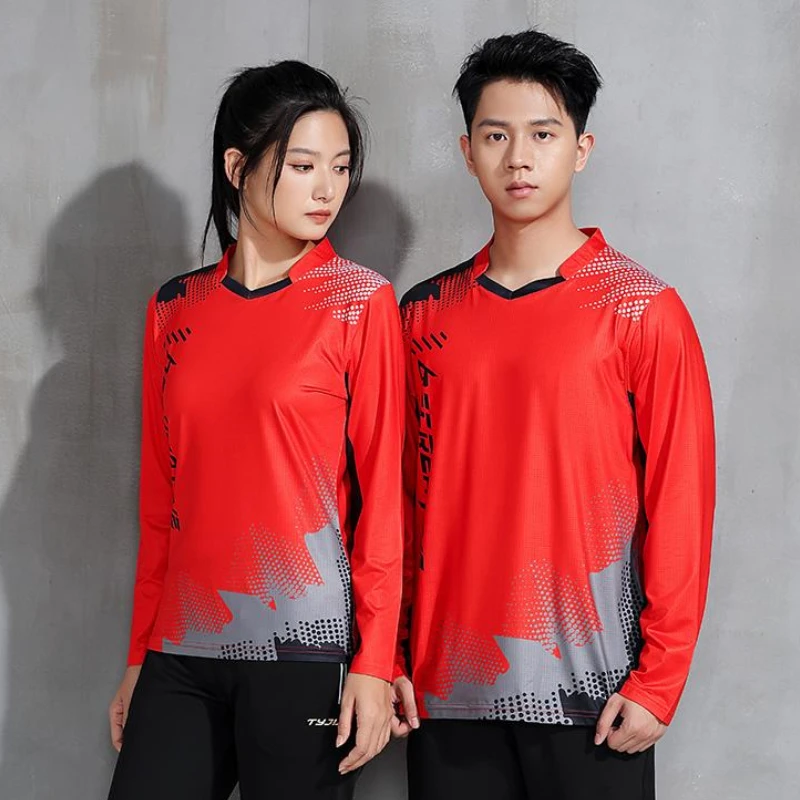 

Unisex Long Sleeve Shirt Men Women T-Shirt Tennis Badminton Pingpong Sports Uniform Couple Outfit Breathable