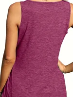 Plus size women's solid color polyester fiber with elastic summer U-neck dolphin hem simple with classic of American casual vest - Image 4
