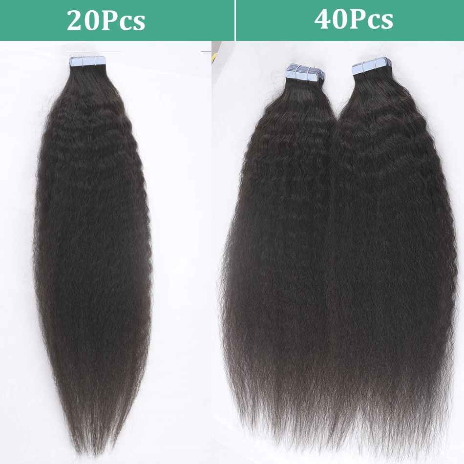Human Hair Extensions 50g/set Kinky Straight Tape in For Black Women Cuticle Remy Human Yaki Tape in