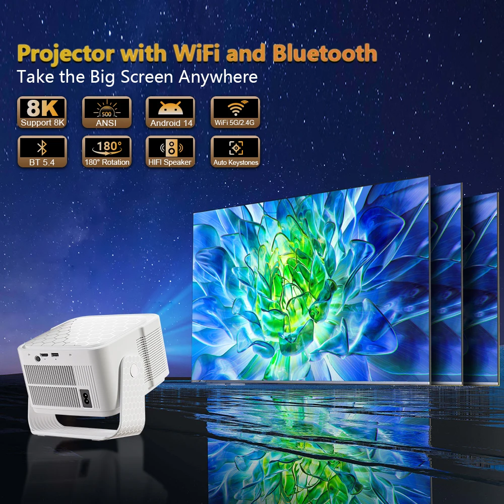 벨렉 HY350 MAX 8K 네이티브 풀HD 1080P LED 빔 프로젝터 스마트 자동 초점 WIFI5 BT5.4 영화 홈시네마 음성 제어 프로젝터