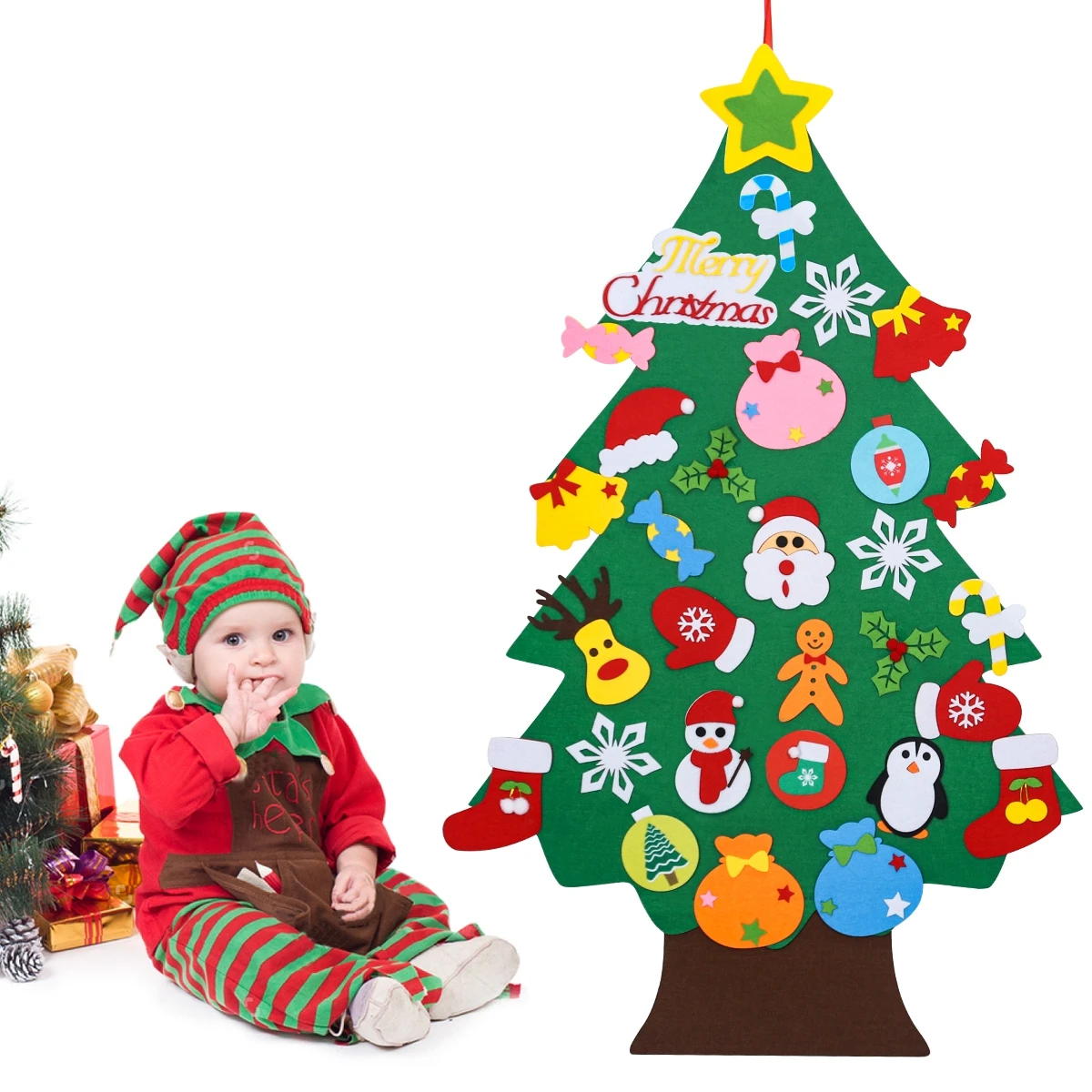 Christmas Tree Ornaments Kids DIY Felt Christmas Tree Merry Christmas Decorations For Home Ornaments Navidad Gifts Xmas Tree New Year