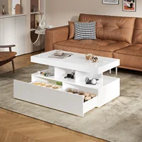 Table basse brillante avec éclairage LED RVB, table basse moderne avec 2 tiroirs, table d'appoint avec espace de rangement, 104 x 46 x 53 cm 1
