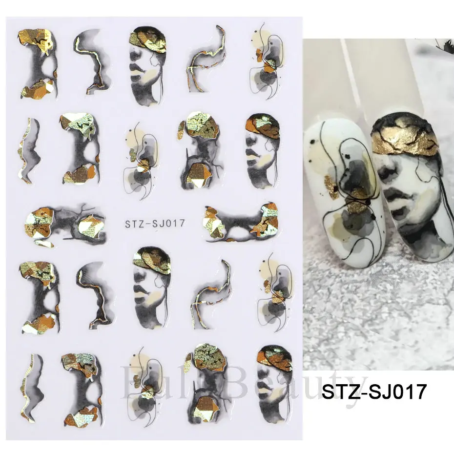 Nail Stickers Nail Art Decoration Nail Decals Geometric Lines Laser Gold Bronzing Slider Design Abstract Fun Y2K Metallic Nail Foils Decoration