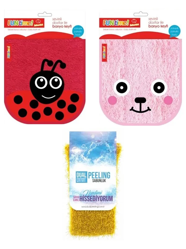 

EWP Ustun Textile Fun Time Bath Mitt and Dual Peeling Bath Mitt Set of 3