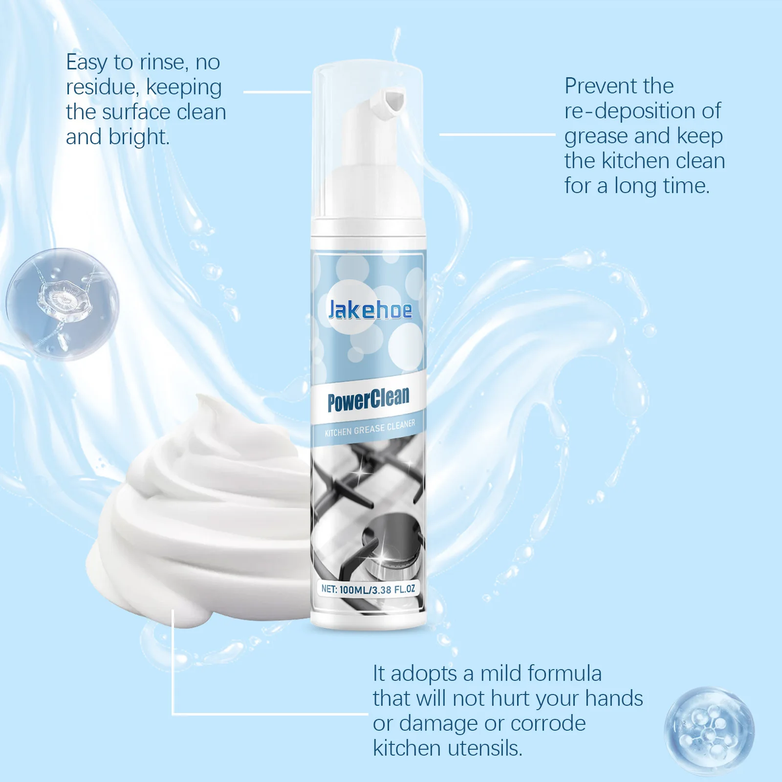 Jakehoe 100ml Kitchen Heavy Oil Foam Cleaner Oil Stain Remover Range Hood Foam Cleaning Detergent Kitchen Grease Cleaner Spray