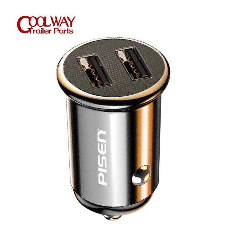 PISEN Smallest 4.8A All Metal Flush USB Car Fast Charge Adapter 12-24V Cigarette Lighter Sockets