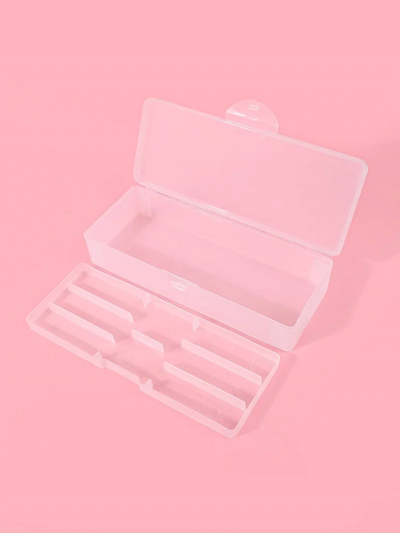 תיבת אחסון כלי עבודה לאמנות ציפורניים בשכבה כפולה, תיבת אחסון מלבנית לעטים, מברשות, פוליש וקבצי ציפורניים מפלסטיק