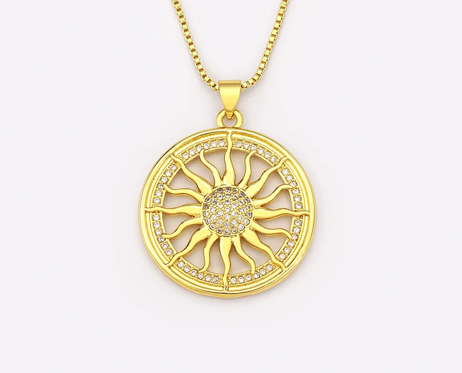 AIBEF Light Of Star And Moon Sun Shape Pendant Women Necklace Copper Zircon Western European Style Jewelry Popular Romantic Gift