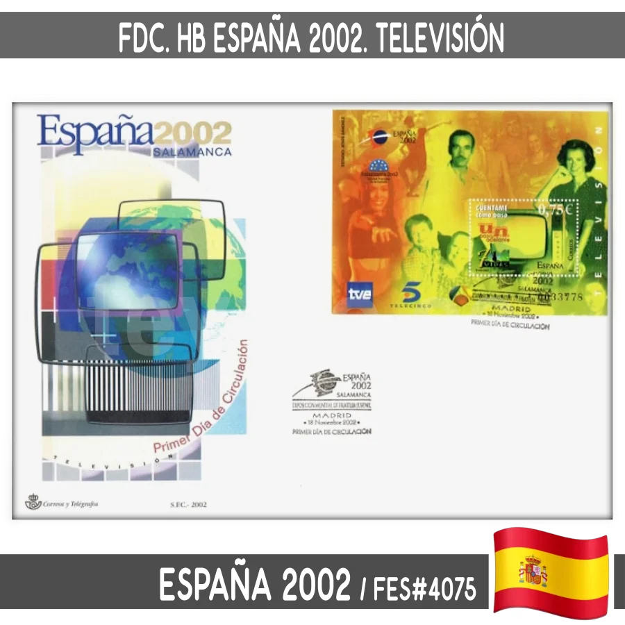 D0028 # Spagna 2002. Fdc Hb Spagna 2002. Puerto. Televisione (N) Fes #4075