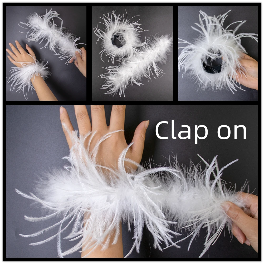 Pink Ostrich Feather Cuffs Wrist Sleeve 2023 New Fashion Women Hair Accessories 1PCS Feather Cuff Snap Bracelet Blazer