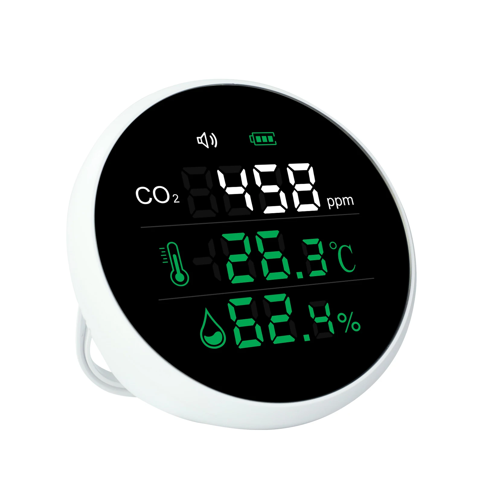 

Digital Carbon Dioxide CO2 Monitor Meter Temperature Humidity NDIR Sensor Colored Large Screen Display Tabletop/Wall Hanging