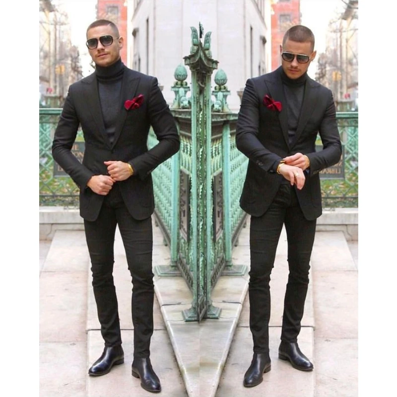 

2023 Latest Coat Pant Designs Black Men Suit Casual Slim Fit 2 Piece Tuxedo Tailor Groom Prom Party Blazer Masculino