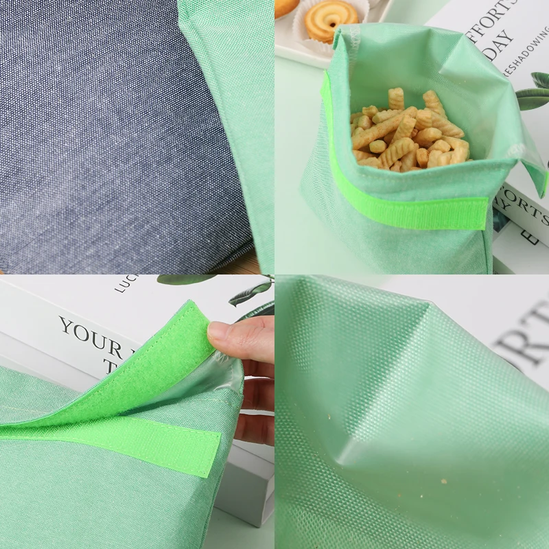 Eco-Friendly Reusable Waterproof Snack Bags with TPU Lining and Velcro Closure
