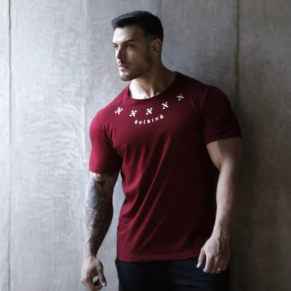 New Summer Gym T-shirt Large-type Brand Sports T-shirt Men Shirt Bodybuilding Fitness Printing Short Sleeve Running