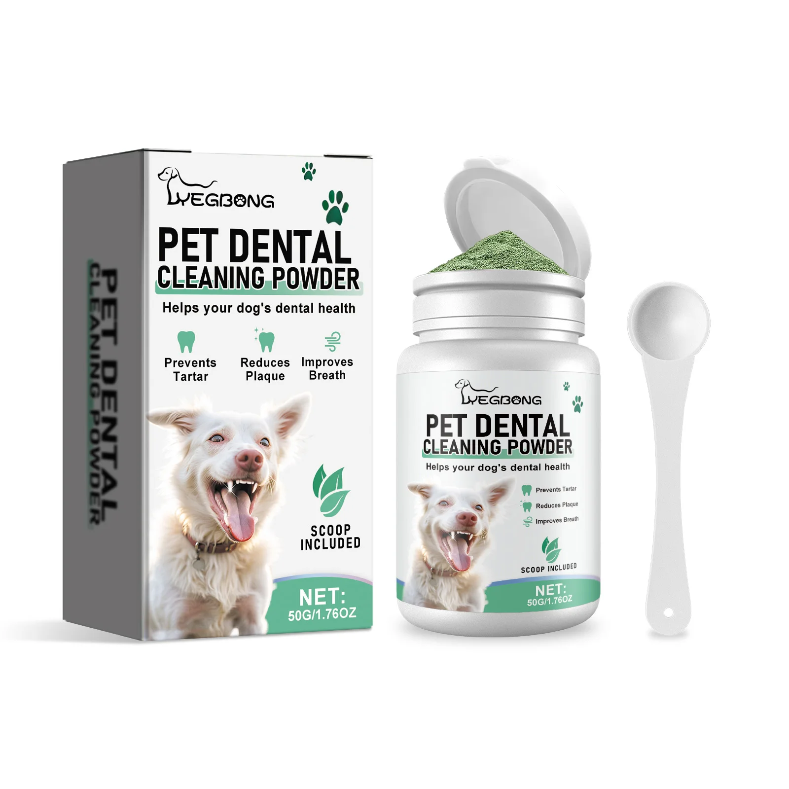 YEGBONG Pet Dental Cleaning Powder for Dogs Cats Daily Dental Care Gently Cleans Teeth Dirt Tartar Stains Freshens Oral Breath 6