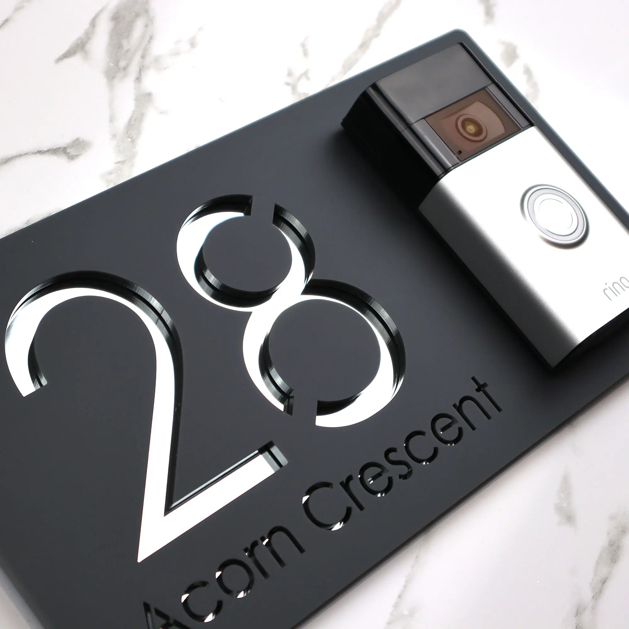 Video Doorbell Private Ring Nest WIFI Door-Bell Laser Cut Matt Black Silver Anthracite & Gold Mirror Floating House Signs 30cm x 16cm