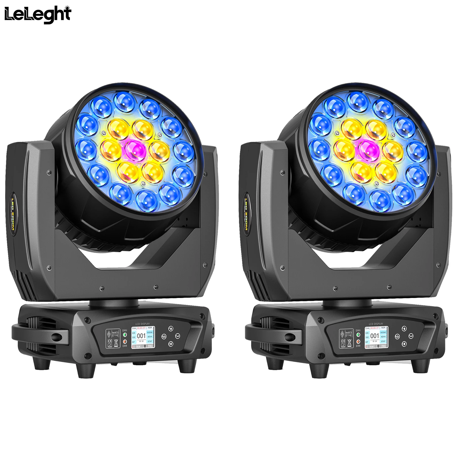 LeLeght 2Pcs 19*20W Moving Head Light Stage Lighting Effect 16/24CH DMX Control for Disco Nightclub KTV Theater Shopping Mall