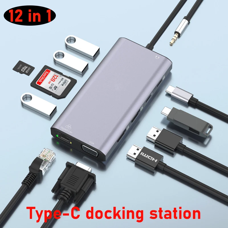 12 In 1 Type-C Dock Hd Hub Usb C Macbook Macmini Docking Station 2X Hdmi Per Dell Lenovo Asus Hp Thunderbolt Accessori Per Laptop