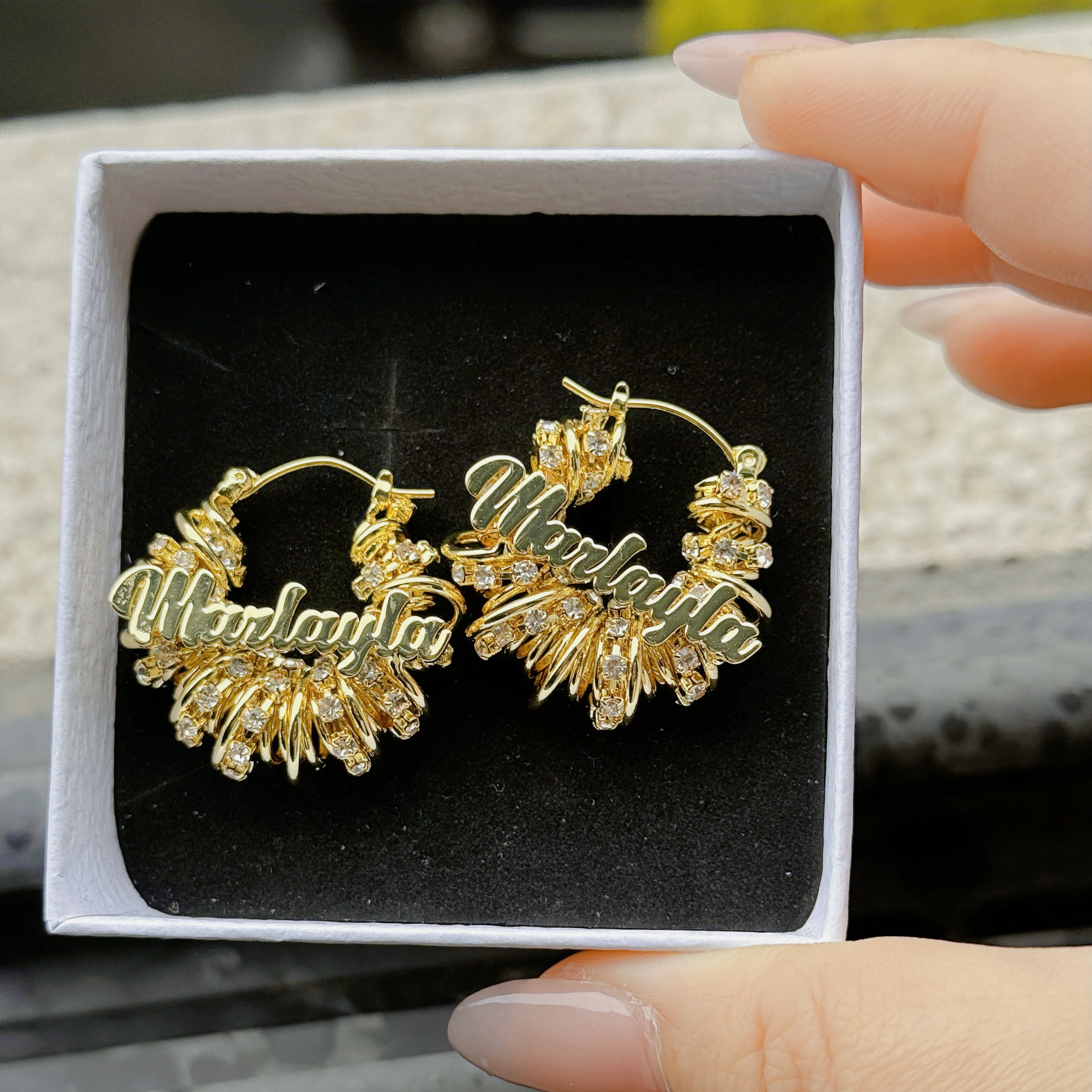 Custom Name Wrap Earrings with Tennis Chain for Women Custom Name Wrap Earrings with Tennis Chain for Women