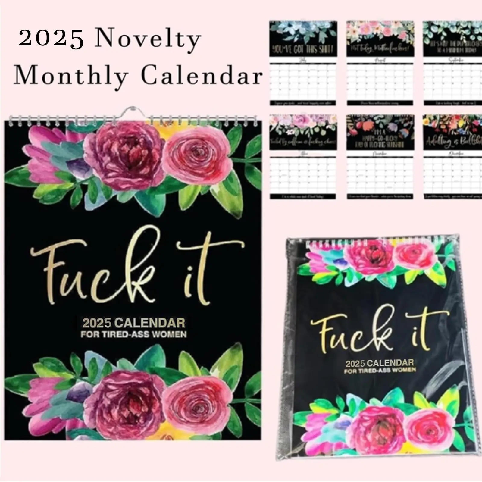 Wall Calendar Calendar For Tired-Ass Women Paper Funny 12 Months Of Flower calendar Sayings Wall Calendar Indoor Unique Gifts