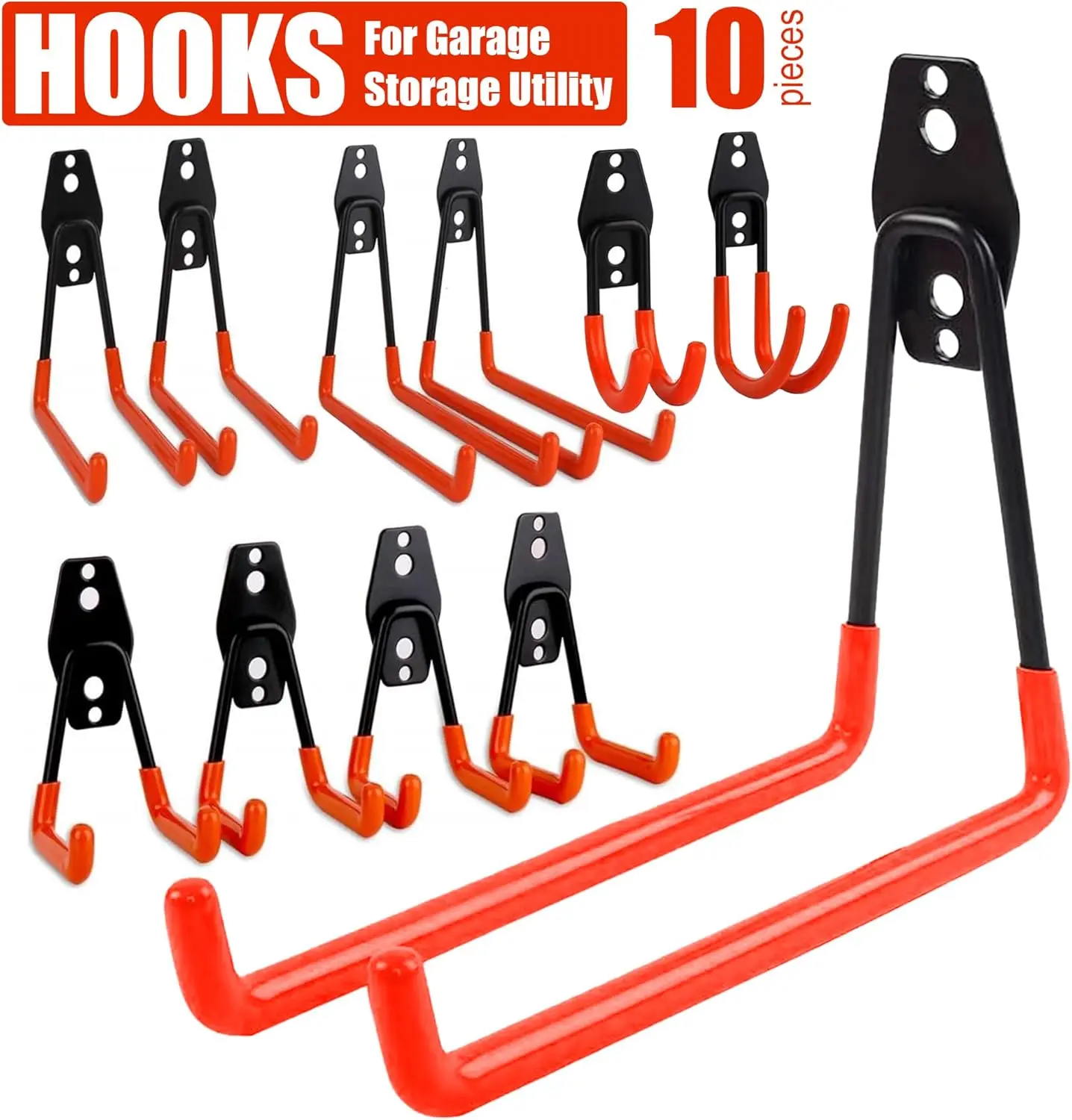 10 Pcs Heavy Duty Metal Hook Garage Organizer Wall Mount Bicycle Hanger Hooks Anti-slip Storage Hook For Ladders Garden Tool