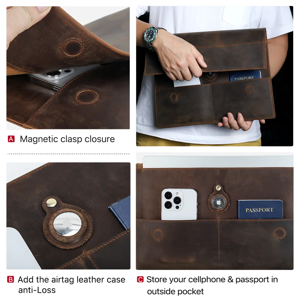 Família de Contact-bolsa de Couro Laptop Capa para Macbook Pro Air 13 em 14 em 15 em 16 em Capa Protetora Airtag Case Bolsa - Imagem 2