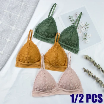 1/2Pcs Women Lace Bra No Steel Ring Beauty Back Wrapped Chest Comfortable Daisy Brassiere Stretch Triangle Cup Padded Underwear 1