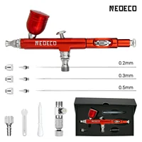 Neoeco Airbrush Kit, Dual-Action Gravity Air Brush Gun with 3 Nozzle Sets, Aluminum Spray Gun for Makeup Nail Art Painting Model 1