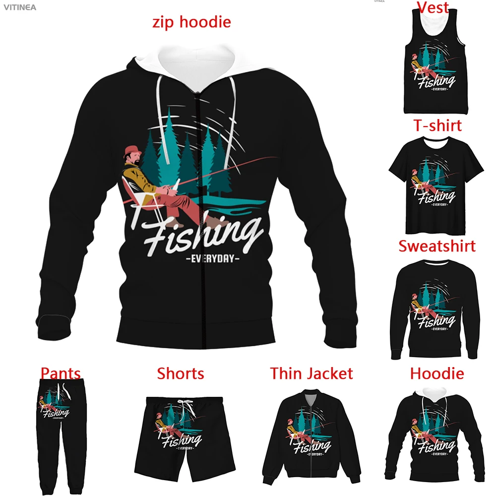 

New 3D Print Pattern Fishing Clothes T-shirt/Sweatshirt/Zip Hoodies/Thin Jacket/Pants Four Seasons Casual A2474
