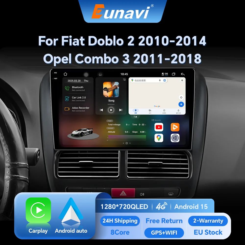 Radio Eunavi Carplay Android para Fiat Doblo 2 2010-2014 Opel Combo 3 2011-2018 con Voz AI 4G Multimedia GPS 2din Autoradio 1