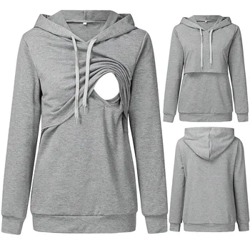 Womens Maternity Nursing Hoodie Sweatshirt Hoodies Long Sleeve Breastfeeding Pregnancy Top Casual Moms Kangaroo Clothes