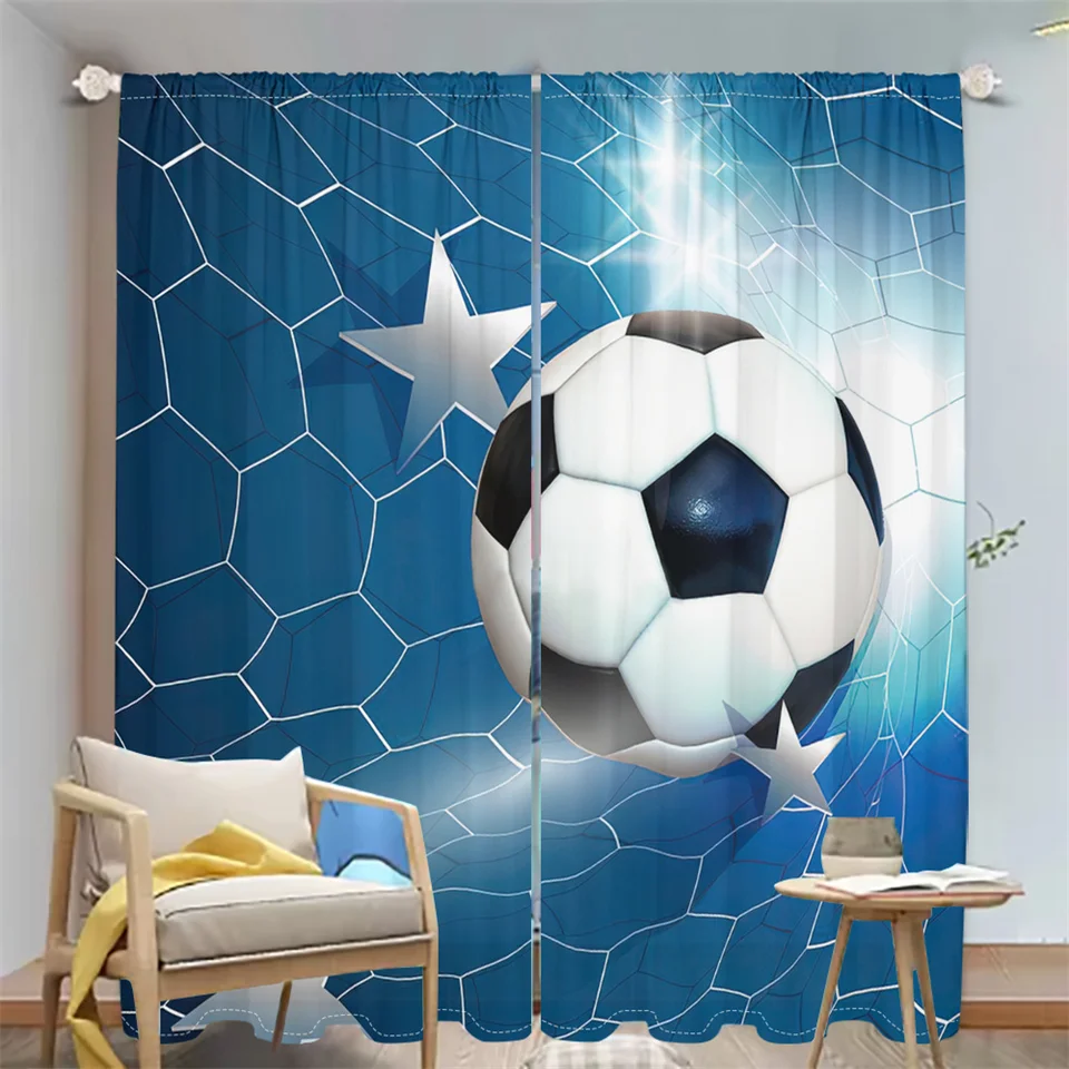 Soccer Star Pattern Sports Theme Curtains Set