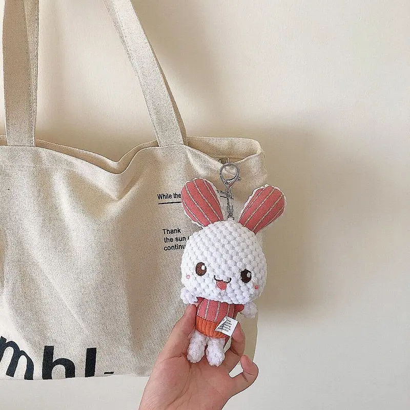 Rabbit Keychain Plush Ball Keychain Women's Bag Pendant Car Key Accessories Plush Doll Toy